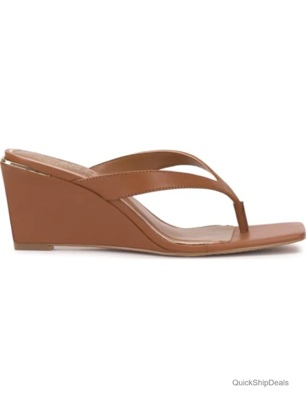 Thong Wedge Sandals - PU Upper, Polyester Lining, Slip-On